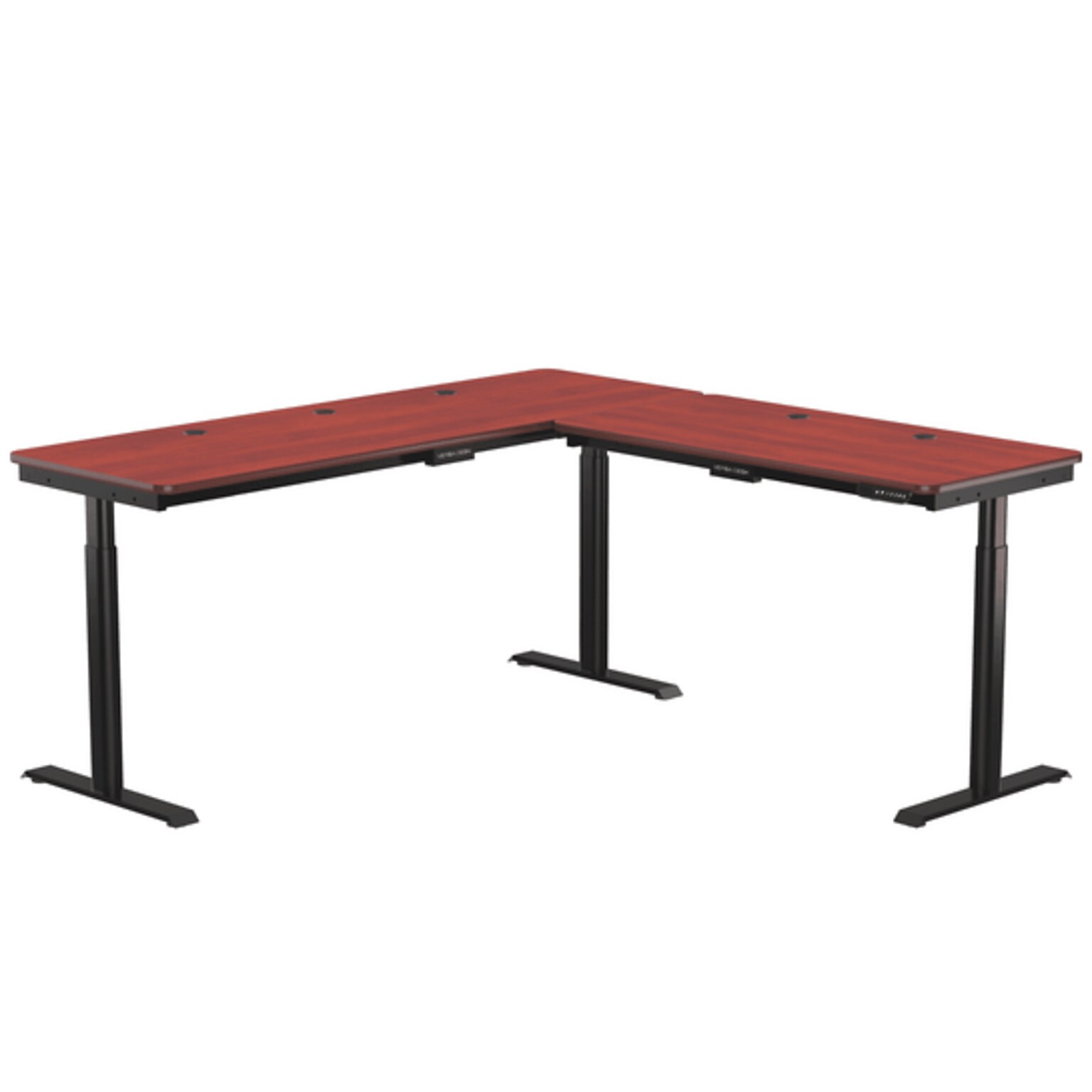 VersaDesk PowerLift 72W Electric L-Shaped Adjustable Standing Desk, Cherry/Black (PLLSD7272-BC-APP)