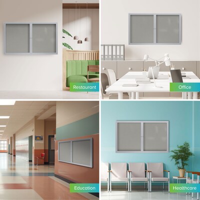Ghent 3' H x 5' W Enclosed Vinyl Bulletin Board with Satin Frame, 2 Door, Silver (PA23660VX-193)