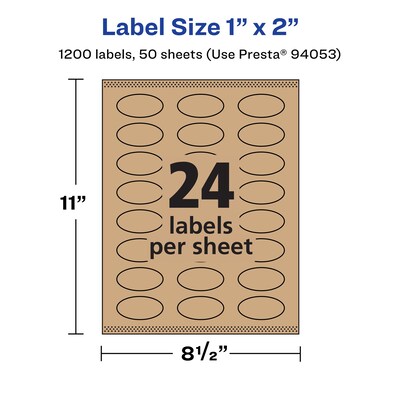 Avery Laser/Inkjet Multipurpose Oval Labels, 2" Dia, Kraft Brown, 1200/Box (94053)