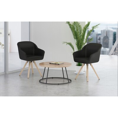 Lorell Natural Wood Legs Modern Guest Chair, Black Vinyl Upholstery (LLR68564)