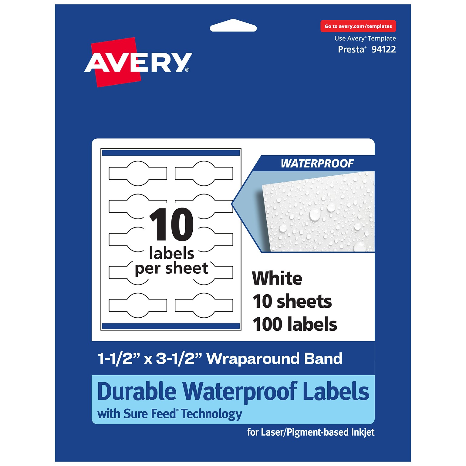 Avery Laser/Inkjet Decorative Edge Waterproof Multipurpose Labels, 3.5  x 1.5, White, 100/Pack (94122)