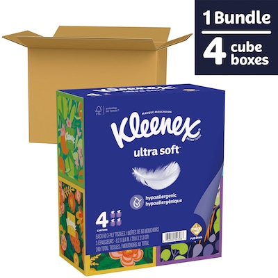 Kleenex Ultra Soft Facial Tissue, 3-Ply, 60 Sheets/Box, 4 Boxes/Pack (54308)