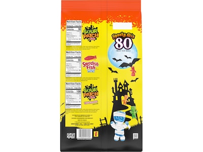 Mondelez International Sour Patch Kids & Swedish Fish Mini Halloween Candies Variety Pack, 2.27 lbs., 80 Bags/Pack