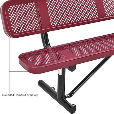 Global Industrial 6' Outdoor Steel Picnic Bench w/ Backrest, Perforated Metal, Red (694557RD)