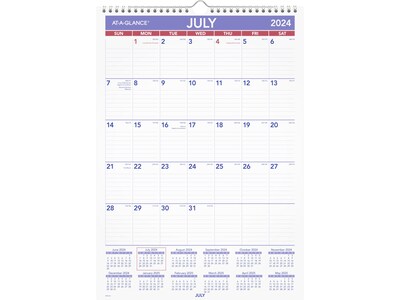 2024-2025 AT-A-GLANCE 12 x 17 Academic Monthly Wall Calendar, Purple/Red (PMA2-28-25)