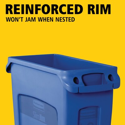 Rubbermaid Slim Jim Vented Recycling Container, 23 Gallons, Blue (FG354007BLUE)
