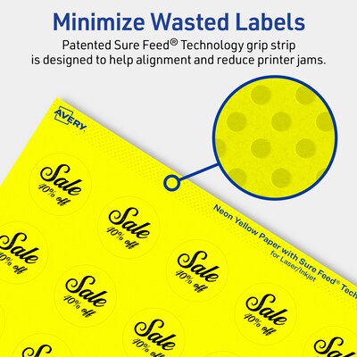 Avery Laser/Inkjet Multipurpose Circle Labels, 1.25" Dia., Neon Yellow, 300/Pack (94505)