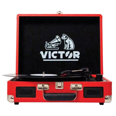 Victor Metro Dual-Bluetooth Belt-Drive Suitcase Turntable, Red (VSRP-800-RD)