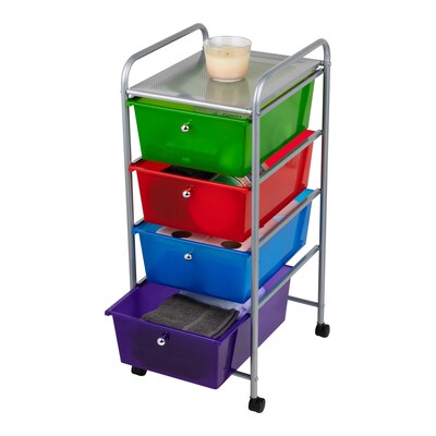 Mind Reader 4-Drawer Storage Utility Cart, Metal/Plastic, Multicolored (4DPTROLL-ASST)