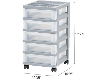 Iris 5-Drawer Storage Cart, Gray/Translucent White (585086)