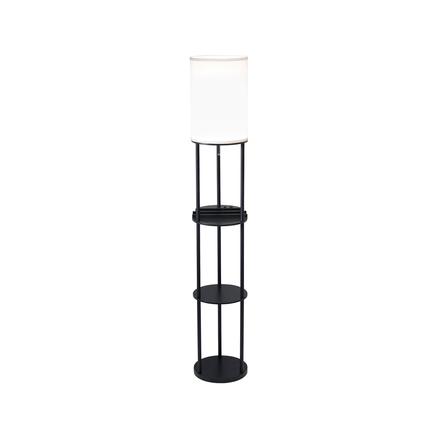 Adesso Charging Station 66.5 Black Floor Lamp with White Drum Shade (3116-01)