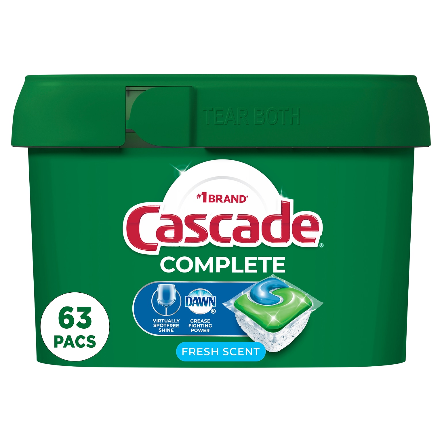 Cascade Complete ActionPacs Dishwasher Detergent Pacs, Fresh Scent, 63 Pacs (97720)