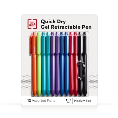 TRU RED™ Retractable Quick Dry Gel Pens, Medium Point, 0.7mm, Assorted, 12/Pack (TR54501)