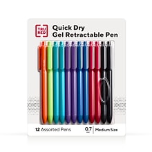 TRU RED™ Retractable Quick Dry Gel Pens, Medium Point, 0.7mm, Assorted, 12/Pack (TR54501)