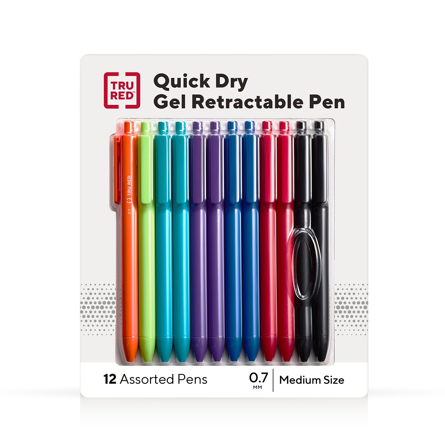 TRU RED™ Retractable Quick Dry Gel Pens, Medium Point, 0.7mm, Assorted, 12/Pack (TR54501)