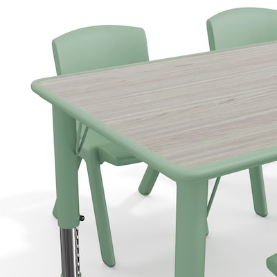 Flash Furniture Emmy Rectangular Activity Table Set, 47.25" x 23.5", Height Adjustable, Light Gray Woodgrain/Sage