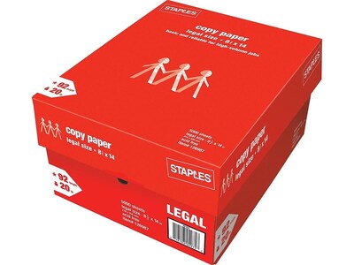 Staples 8.5-Inch x 14-Inch Copy Paper 20 lbs. 92 Brightness 500/Ream 10 Reams/Count