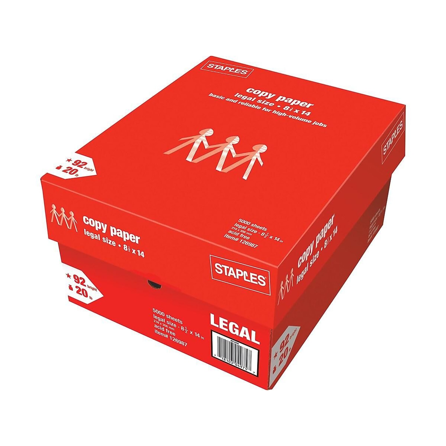 Staples 8.5-Inch x 14-Inch Copy Paper 20 lbs. 92 Brightness 500/Ream 10 Reams/Count