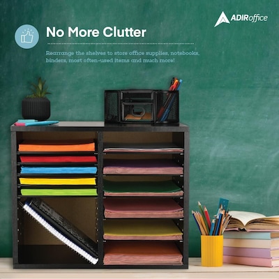 AdirOffice 500 Series 12 Compartment Literature Organizers, 20" x 11.8", Black, 2/Pack (500-12-BLK-2PK)