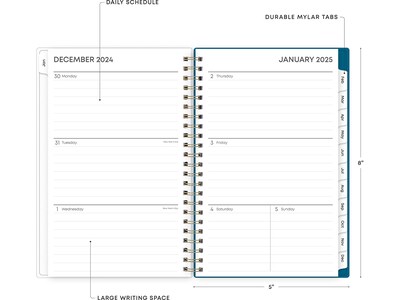 2025 Blue Sky Bakah Blue 5" x 8" Weekly & Monthly Planner, Plastic Cover, White/Blue (137260-25)