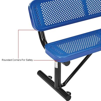Global Industrial 4' Outdoor Steel Bench w/ Backrest, Perforated Metal, Blue (695744BL)