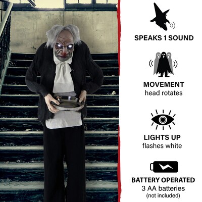 Haunted Hill Farm Life-Size Animatronic Zombie Butler Holding a Tray (HHMAN-1FLSA)