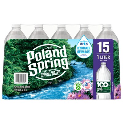 Poland Spring 100% Natural Spring Water, 33.8 oz. Plastic Bottles, 15/Carton (12349654)