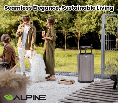 Alpine Industries Steel Outdoor Trash Can with Rain Bonnet Lid, 32 Gallon, Gray (ALP4400-01-GRY-RB)