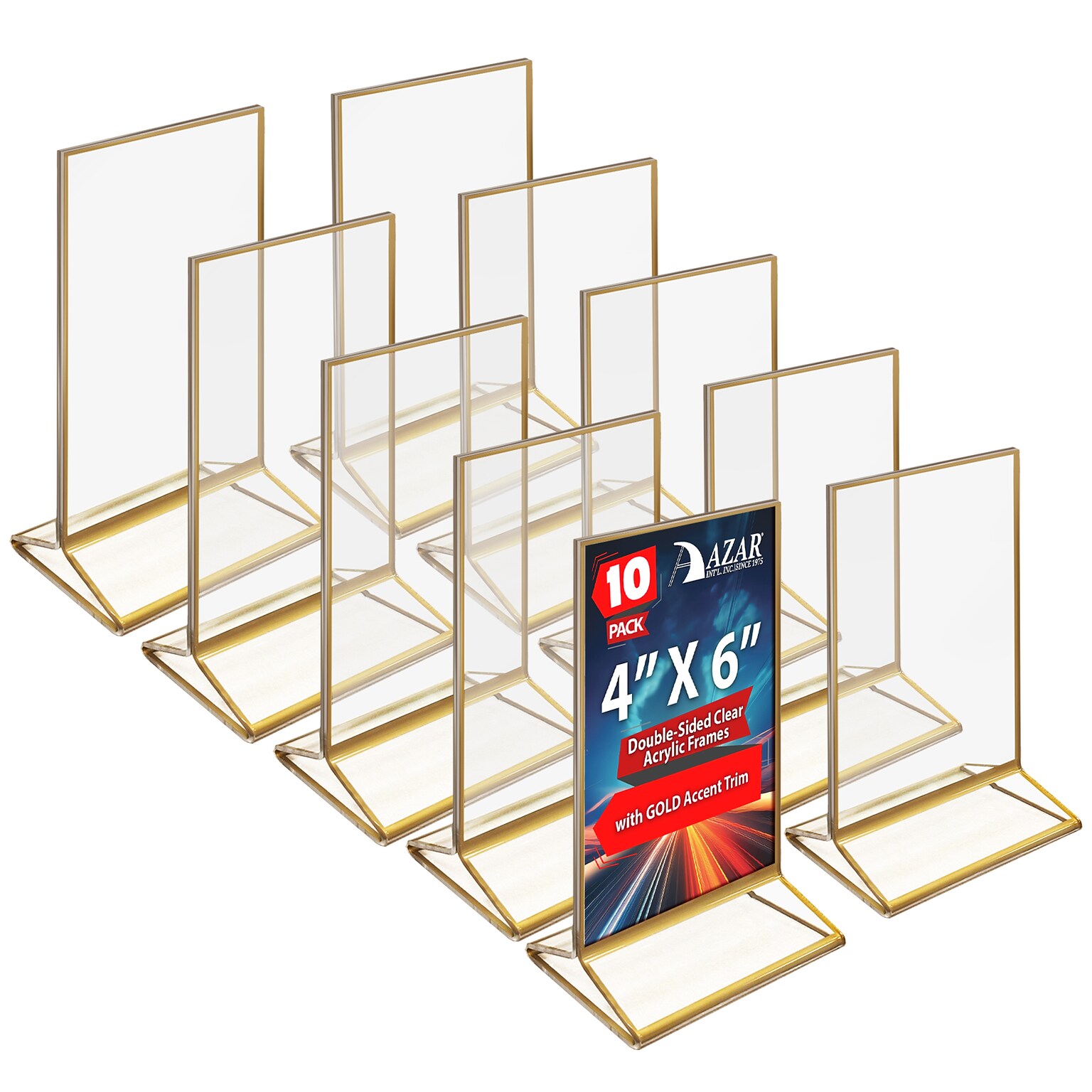 Azar 4 x 6 Acrylic Double-Sided Frames, Gold, 10/Pack (152792-GLD-10PK)