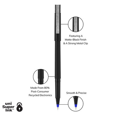 uni-ball Rollerball Pens, Micro Point, Blue Ink, 12/Pack (60153)