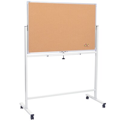 Excello Global Products Double Sided Magnetic Mobile Whiteboard Corkboard Combo, 48" x 32", White Frame (EGP-HD-0550)
