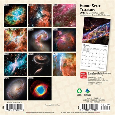 2027 BrownTrout Hubble Space Telescope 7 x 7 Monthly Wall Calendar (9798330709656)