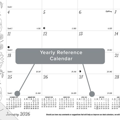 2026 Blueline DoodlePlan 10.875" x 17.75" Monthly Desk Pad Coloring Calendar, Black/White (C2917001)