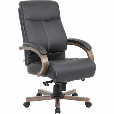 Lorell Executive High-Back Wood Finish Office Chair, Black (LLR69590)