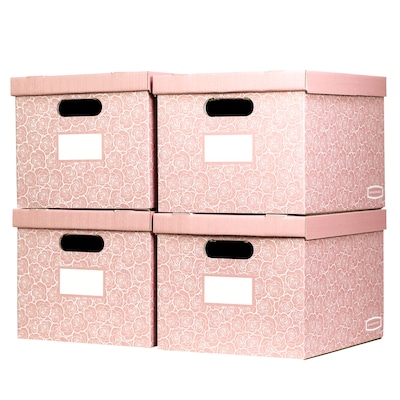 Bankers Box Fellows Basic Duty Storage Box, Lift Off Lid, Letter/Legal Pink Rose, 4/Pack (100016406) | Quill