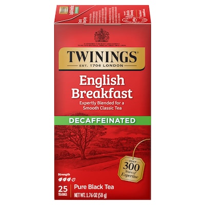 Twinings Classic Decaffeinated English Breakfast Tea, 25/Box (TNA51727)