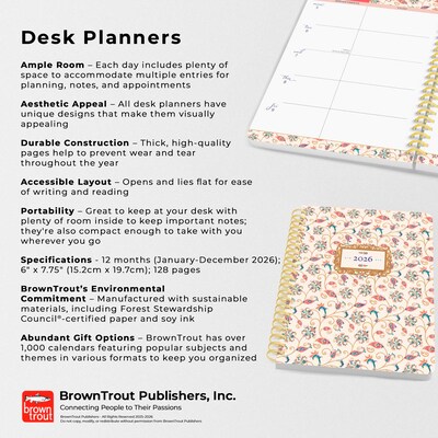 2026 BrownTrout Tuscan Delight 6.5" x 7.75" Weekly Planner (9798330706013)