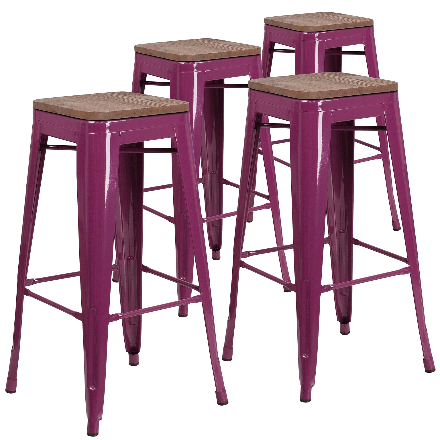 Flash Furniture Shania Industrial Metal Barstool without Back, Purple, 4-Pieces/Pack (4ETBT350330PURW)
