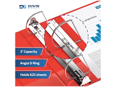 Davis Group Premium Economy 3" 3-Ring Non-View Binders, D-Ring, Red, 6/Pack (2305-03-06)