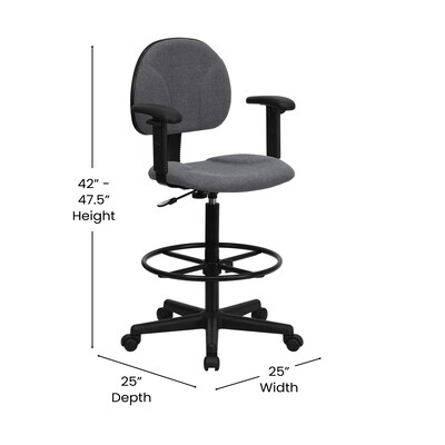 Flash Furniture Mid Back Fabric Ergonomic Drafting Stool With Arms, Gray (BT659GRYARMS)