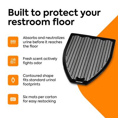 Coastwide Professional™ Urinal Floor Mat, 17.5 x 20.5, Black, 6/Carton (CW24767)
