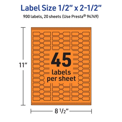 Avery Laser/Inkjet Multipurpose Decorative Edge Labels, 0.5" x 2.5", Bright Orange, 900/Pack (94749)