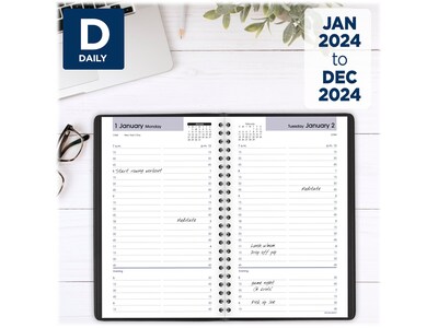 2024 AT-A-GLANCE DayMinder 5" x 8" Daily Appointment Book, Black (G100-00-24)