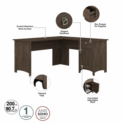 Bush Furniture Salinas 60" L-Shaped Desk with Hutch, Lateral File Cabinet and 5-Shelf Bookcase, Ash Brown (SAL007ABR)