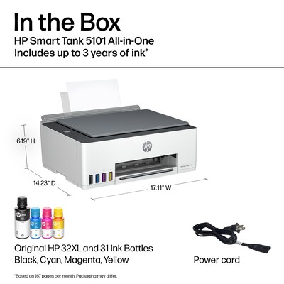 HP Smart Tank 5101 Wireless All-in-One Color Ink Tank Printer Scan, Copy, 2 Years Ink Included, AI Enabled (1F3Y0A)