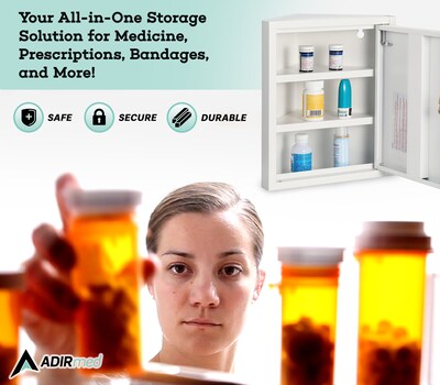 Viva Comfort Steel 2-Shelf Corner Mount Locking Medicine Medical Cabinet, 0.9 cu. ft., White (ADI999-01-1-MK)