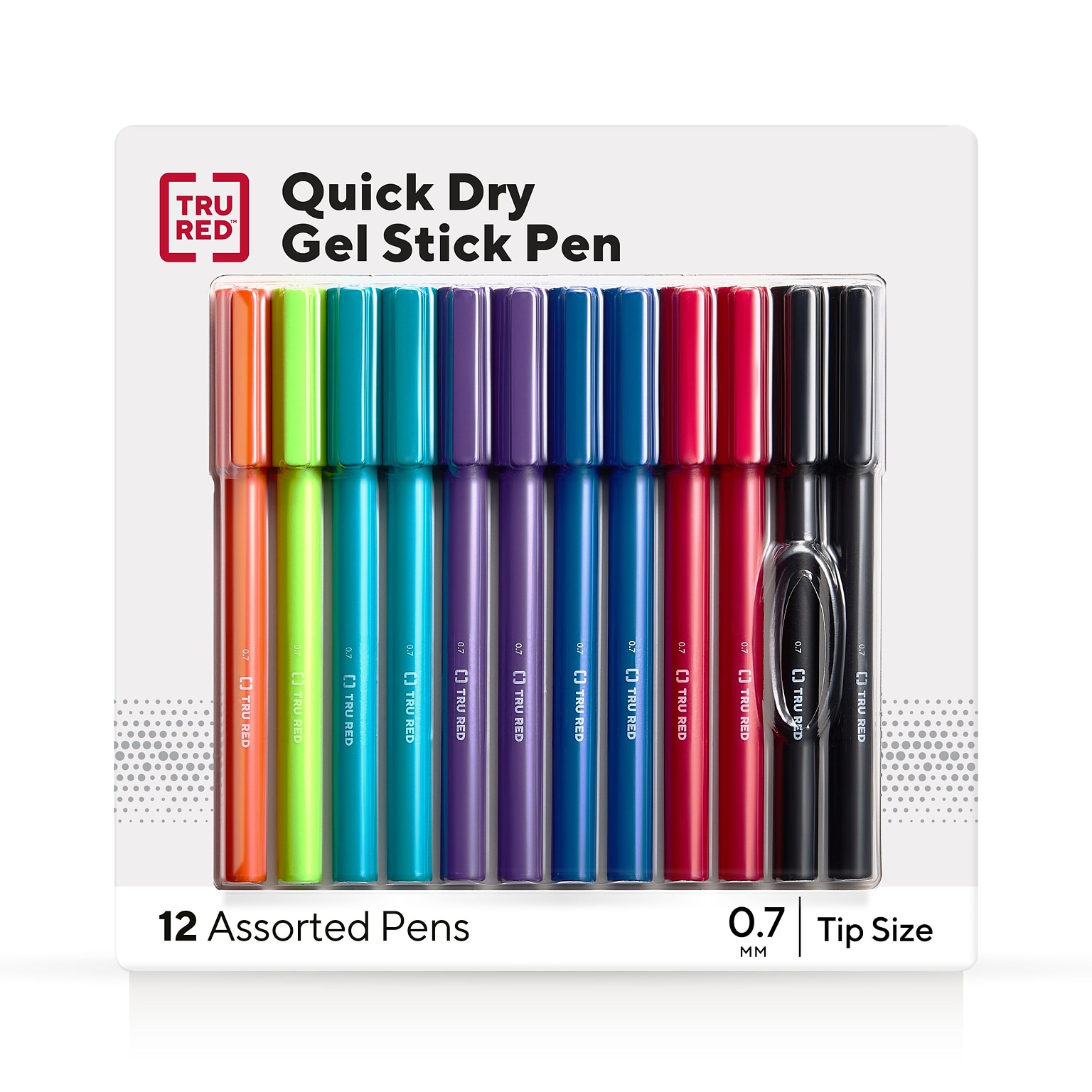 TRU RED™ Quick Dry Gel Pens, Medium Point, 0.7mm, Assorted, 12/Pack (TR54483)