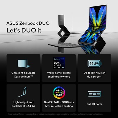 ASUS Zenbook DUO 14" Dual Touchscreen  OLED Laptop, Copilot+ PC, Intel Core Ultra 9-386H (2026), 32GB RAM, 1TB SSD, Win 11 Home