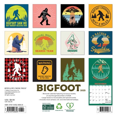 2025 Willow Creek Bigfoot 7 x 7 Yearly Wall Calendar (48658)