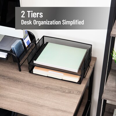 Mind Reader Metal Side Loading Stackable Letter Tray, Letter Size, Black, 2/Pack (DSTACK2-BLK)